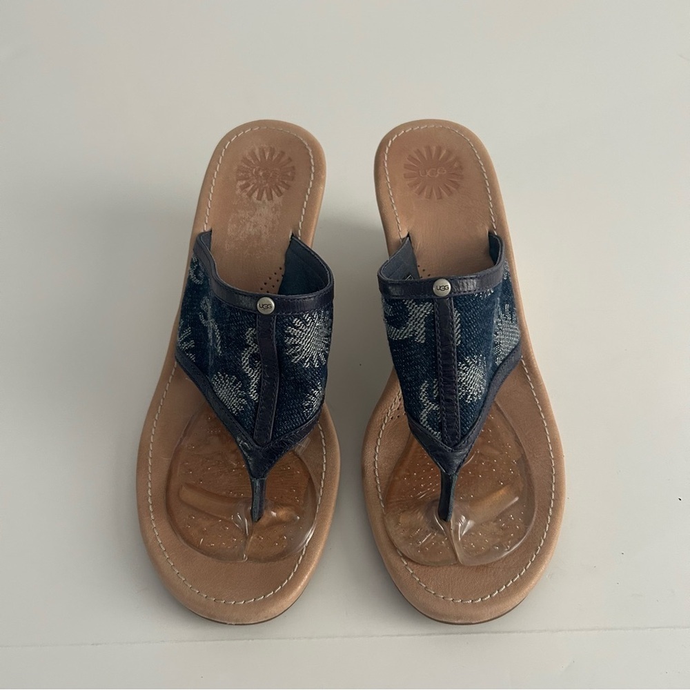 UGG Solera Denim Logo Wedge Sandals | Size 8